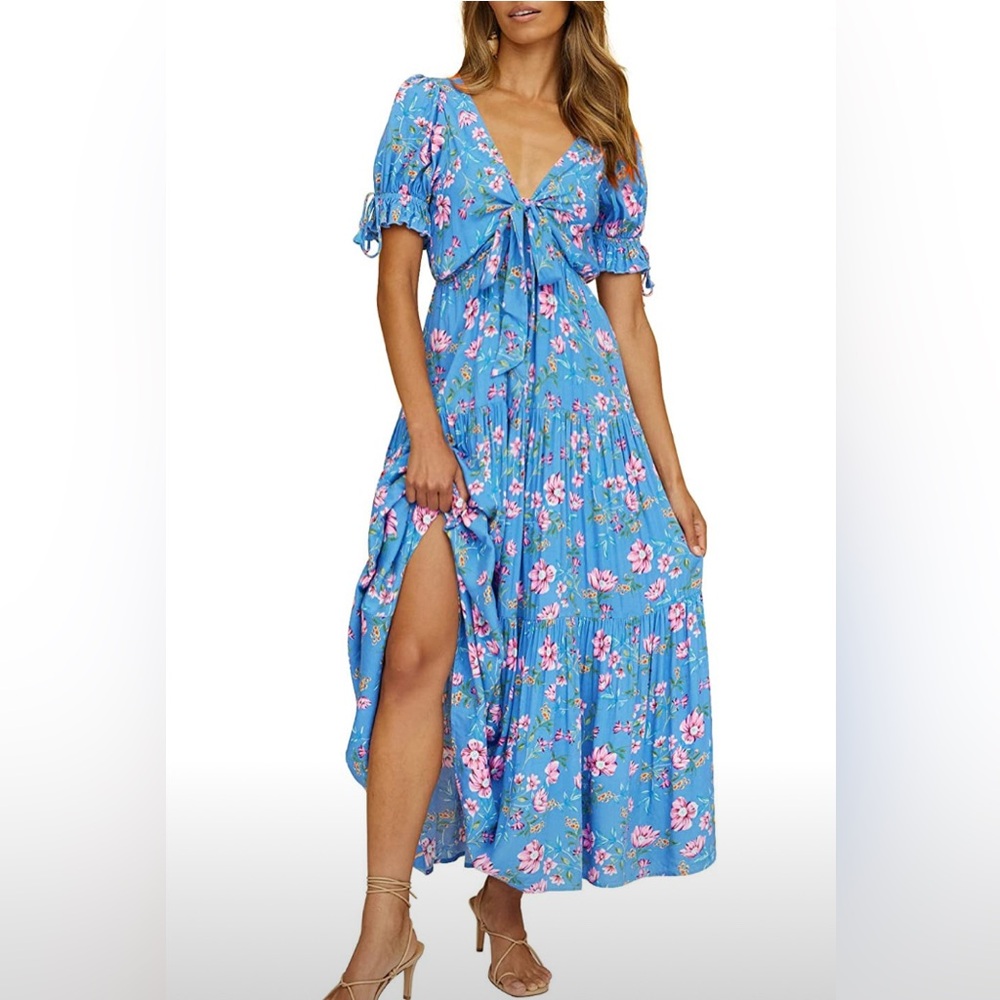 Floral tie front maxi size small new with tags